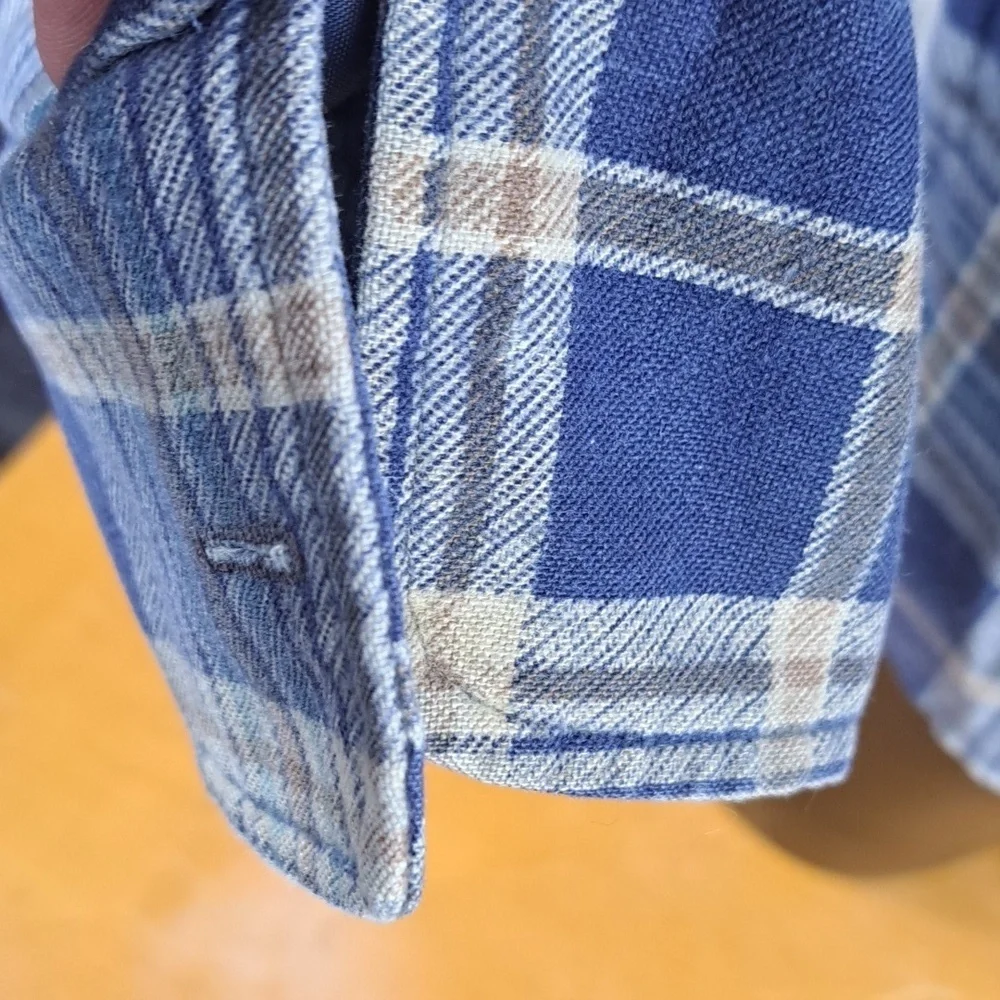 Vintage Fieldmaster Perma Prest blue & tan plaid lined flannel LG tall shacket